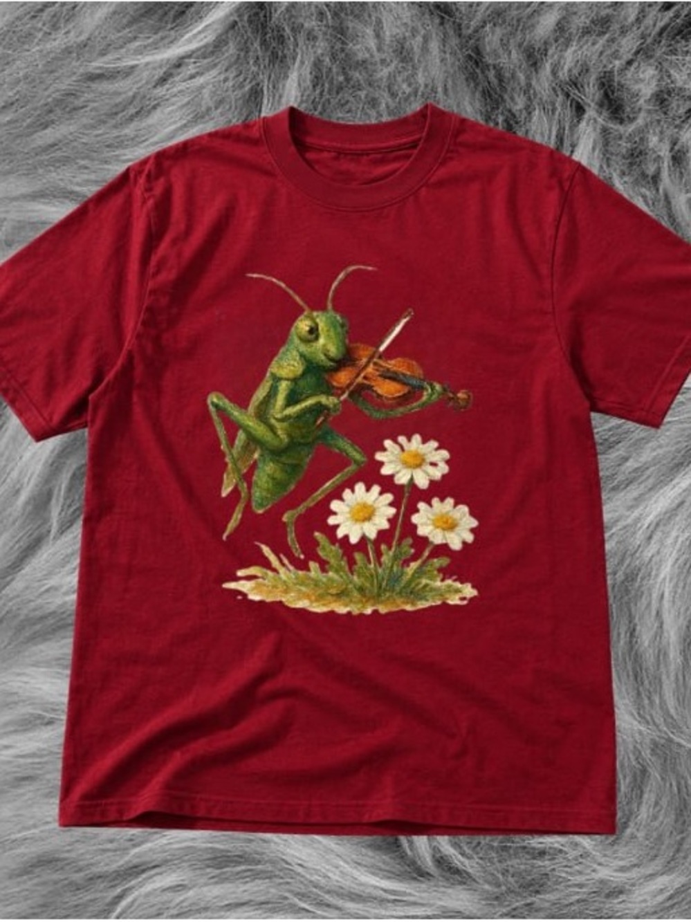 Green Grasshopper Violin Gildan Red Tee Graphic